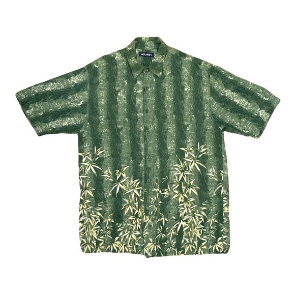 Puritan Vintage Hawaiian Bamboo Print Shirt M Button Down Short Sleeve Green - Picture 1 of 4
